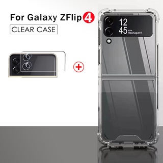 For Galaxy Z Flip 4 5G Flip4 Bumper Transparent Case Protective Cover Hard Acrylic+tpu Clear Shell + Camera Lens Glass Film