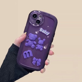 High Quality Casing For IPhone 13 12 11 Pro Max ProMax Mini Cute Bowknot Letter Bear Rabbit Round Airbag Shockproof Purple Clear Soft Phone Case Cover NKS 08