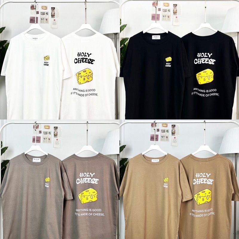 เสื้อยืด Oversize Holy Cheese สกรีนหน้า-หลัง by AnyWear ผ้าCotton100% ผ้านุ่ม ทรงเกาหลี ใส่สบาย