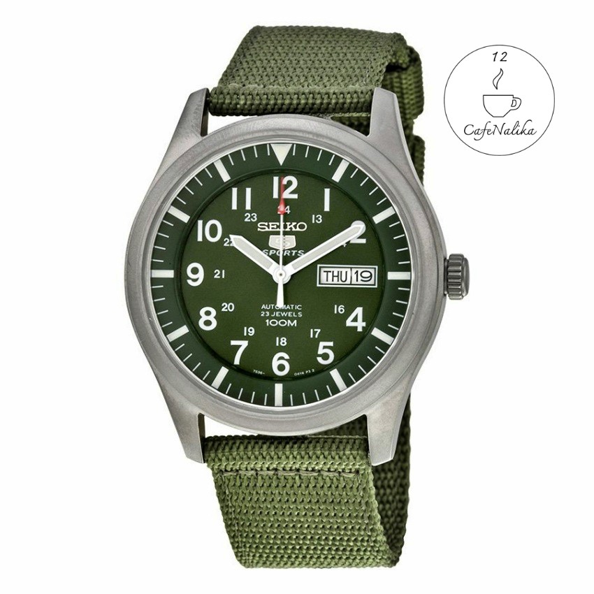 นาฬิกา ไซโก้ ผู้ชาย Seiko 5 รุ่น SNZG09K1 Automatic Men's Watch สายผ้าสีเขียว Navy Green Military Nylon Strap เเท้ 100%
