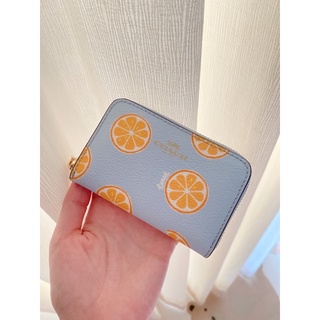 Coach Zip Around Coin Case With Orange Print