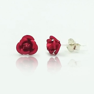 Silver Rose Earrings ต่างหูเงินแท้ รูปกุหลาบ ขนาด 6 mm