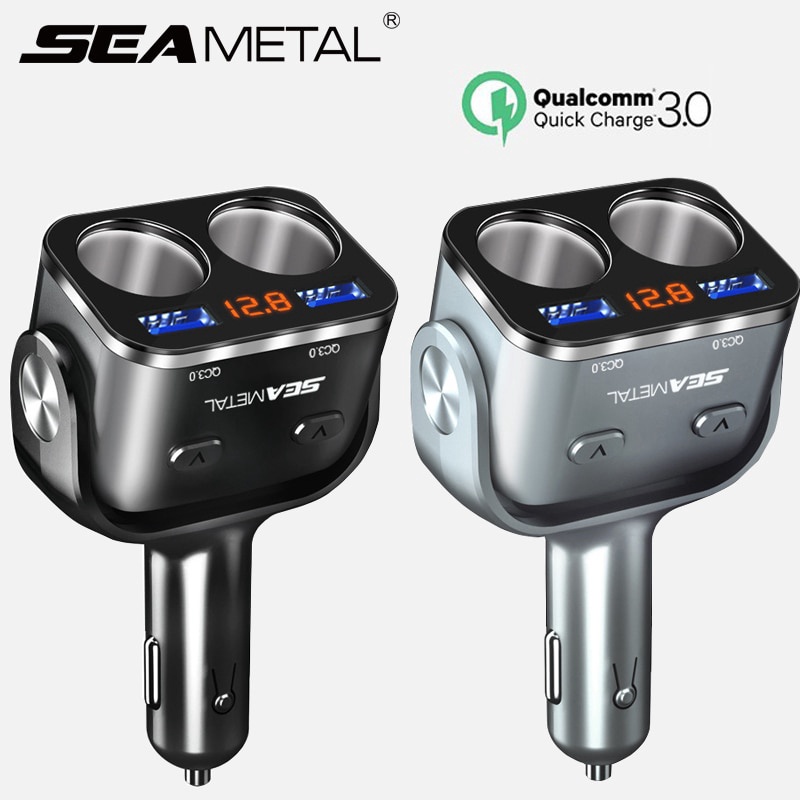SEAMETAL USB คู่ ที่ชาร์จแบตในรถ QC3.0 ที่ชาร์จเร็ว ที่จุดบุหรี่ 12V 24V อะแดปเตอร์ไฟในรถยนต์ ตัวแยกซ็อกเก็ต 90W พร้อมจอแสดงผลแรงดันไฟฟ้า LED Dual USB Car Charger