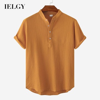 Ielgy เสื้อโปโล คอวี แขนสามส่วน ติดกระดุม สําหรับผู้ชาย