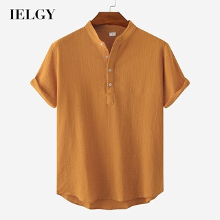 Ielgy เสื้อโปโล คอวี แขนสามส่วน ติดกระดุม สําหรับผู้ชาย