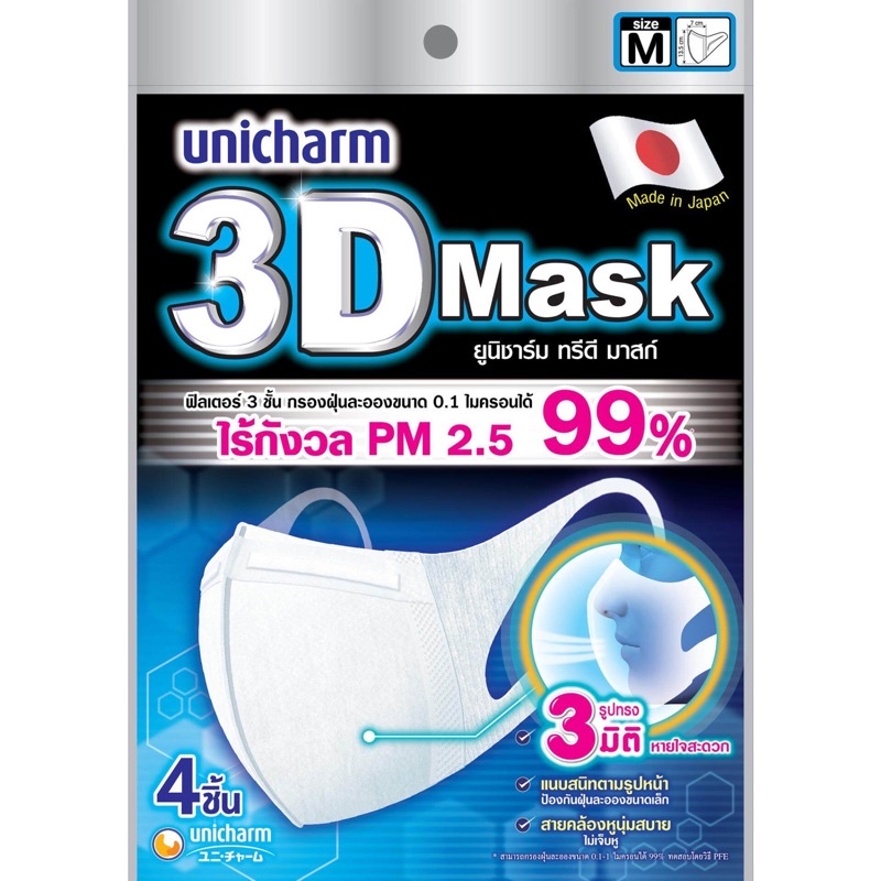 หน้ากากอนามัย กันฝุ่น, PM2.5, N95, 3D Mask  สำหรับผู้ใหญ่ (ไซส์ M) 4แพ็ค ทั้งหมด16ชิ้น 359บาท