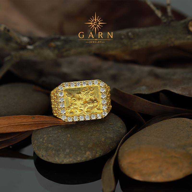 Garn Jewelry แหวนทองคำแท้ 96.5% 1บาท คอลเลคชั่น ปี่เซียะ ฝังเพชร CZ มีใบรับประกัน GR20100986-G23K
