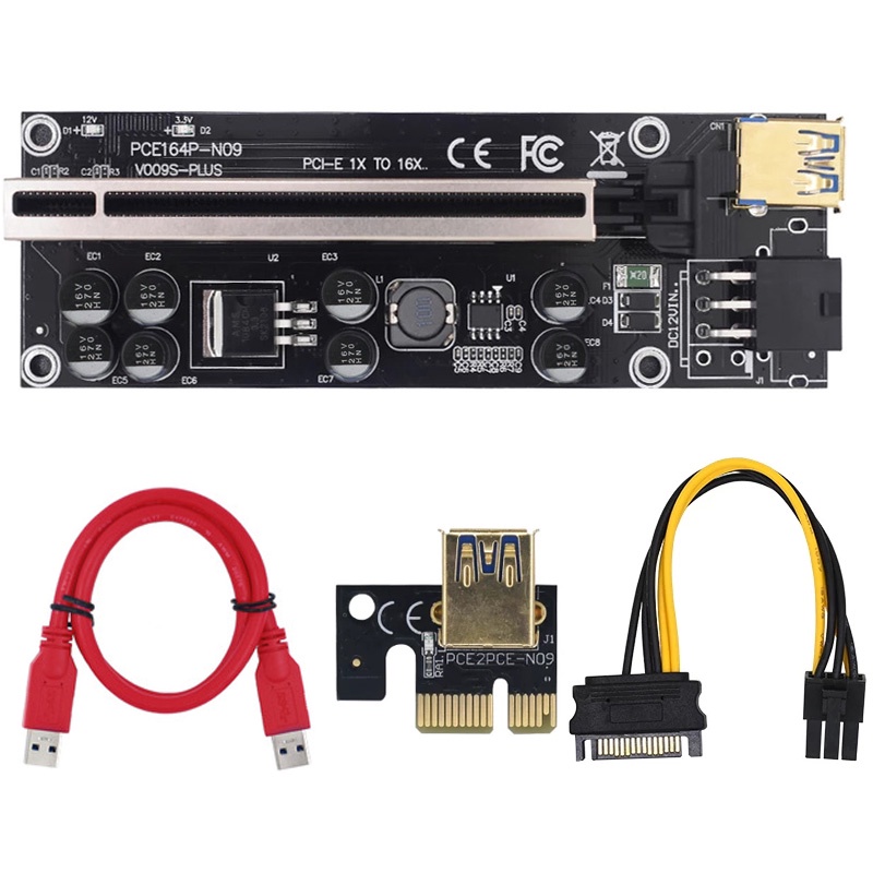 VER009S Plus PCIE Riser การ์ด PCI Express อะแดปเตอร์ Molex 6Pin SATA USB 3.0 สาย 1X ถึง 16X Extender