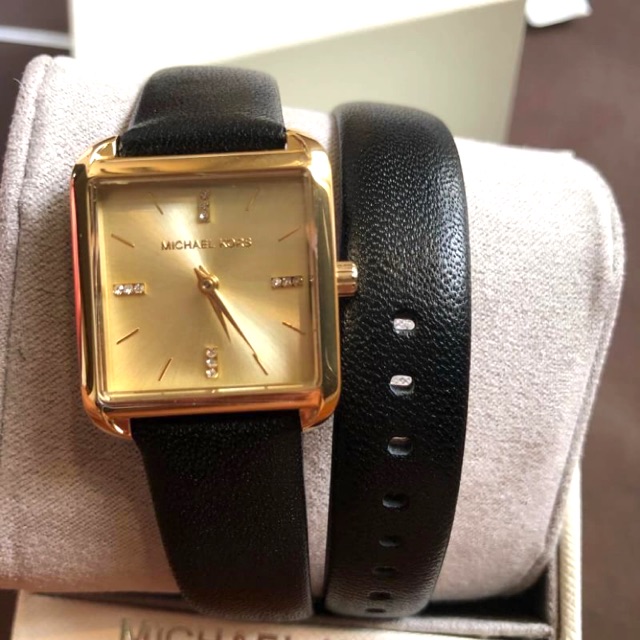 (ผ่อน0%) นาฬิกา Michael Kors MK2825 Women's Drew gold tone wrap around Leather Strap Watch สายหนังแท