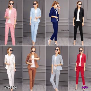 TW5840 Set 2 ชิ้น เสื้อแขนยาวปกสูท ปกแหลม ใส่คู่กับกางเกงขายาว