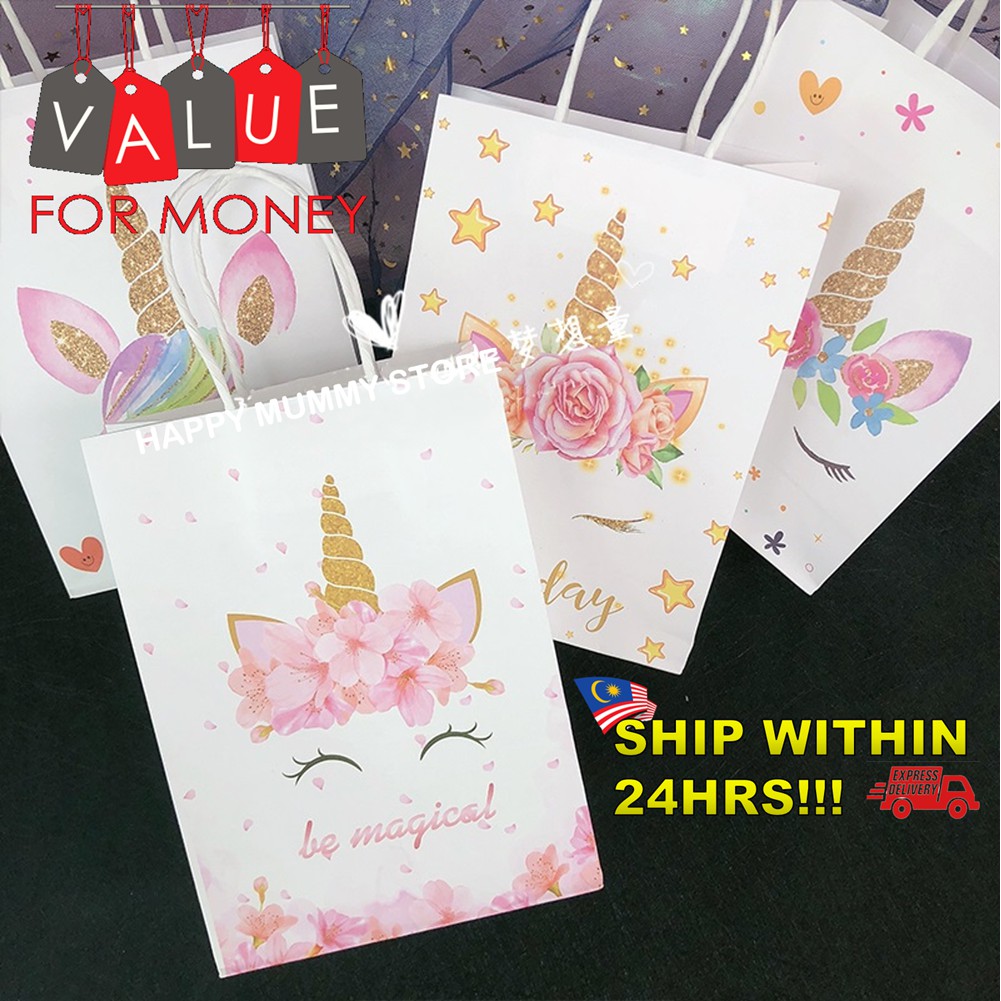 Unicorn Paper Bag !! Birthday Party Bag Goodies Bag Birthday Gift Kraft Bag Handbag Gift Bag Packagi