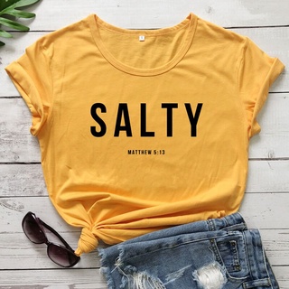 เสื้อยืด พิมพ์ลายกราฟฟิค Salty Matthew 5:13 สไตล์วินเทจ แฟชั่นคริสเตียน สําหรับผู้หญิง