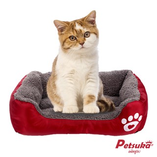 [Petsuka] ที่นอนสัตว์เลี้ยง Petsuka รูปทรงสี่เหลี่ยมหนานุ่ม สีแดง