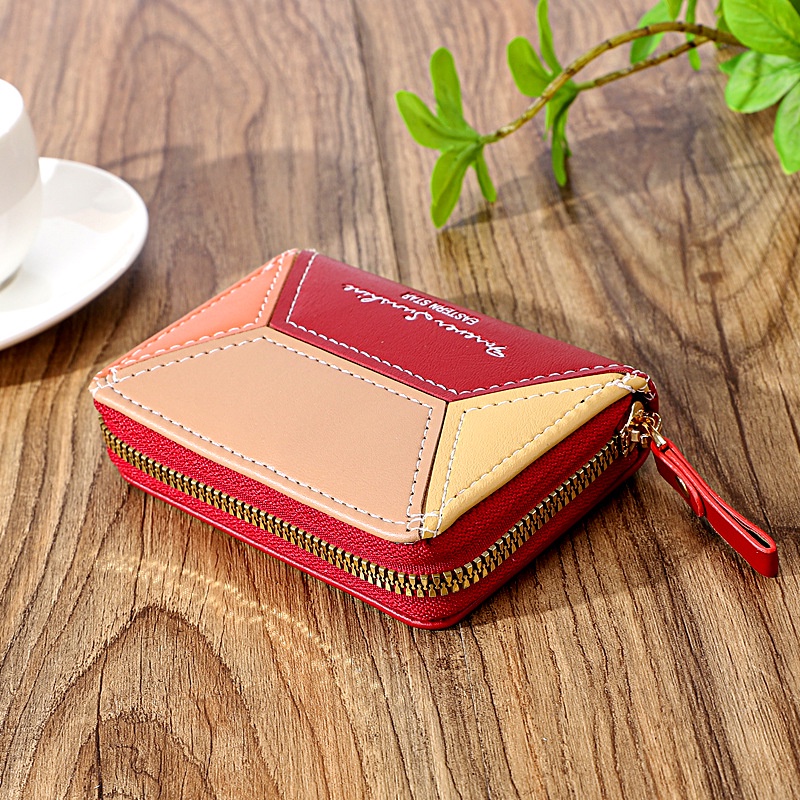 Merah น่ารัก MINI WOMEN& 39;S CARD WALLET หนังสีแดง SIMPLE SMALL ANDREA WA574R1 แบรนด์เกาหลี PREMIUM