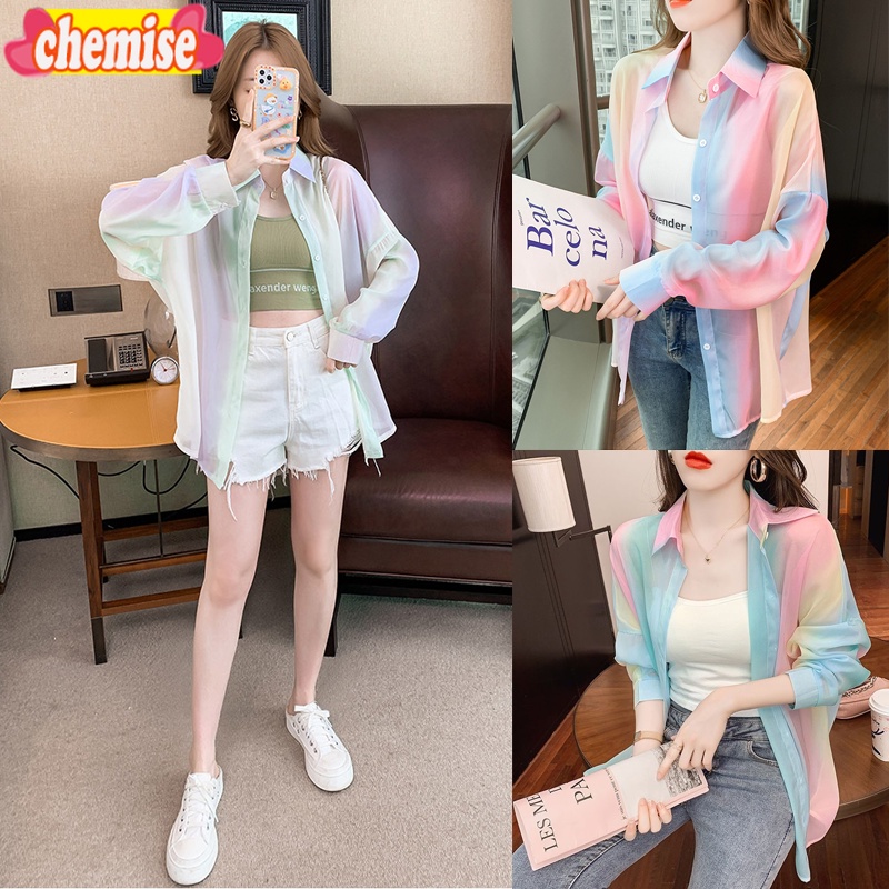 Chemisegrace W208/W207/W206 พร้อมส่ง ใหม่ เสื้อคลุมชีฟอง เสื้อเชิ้ตแขนยาว เสื้อแฟชั่นเกาหลี 3สี สีซัมเมอร์สมาก