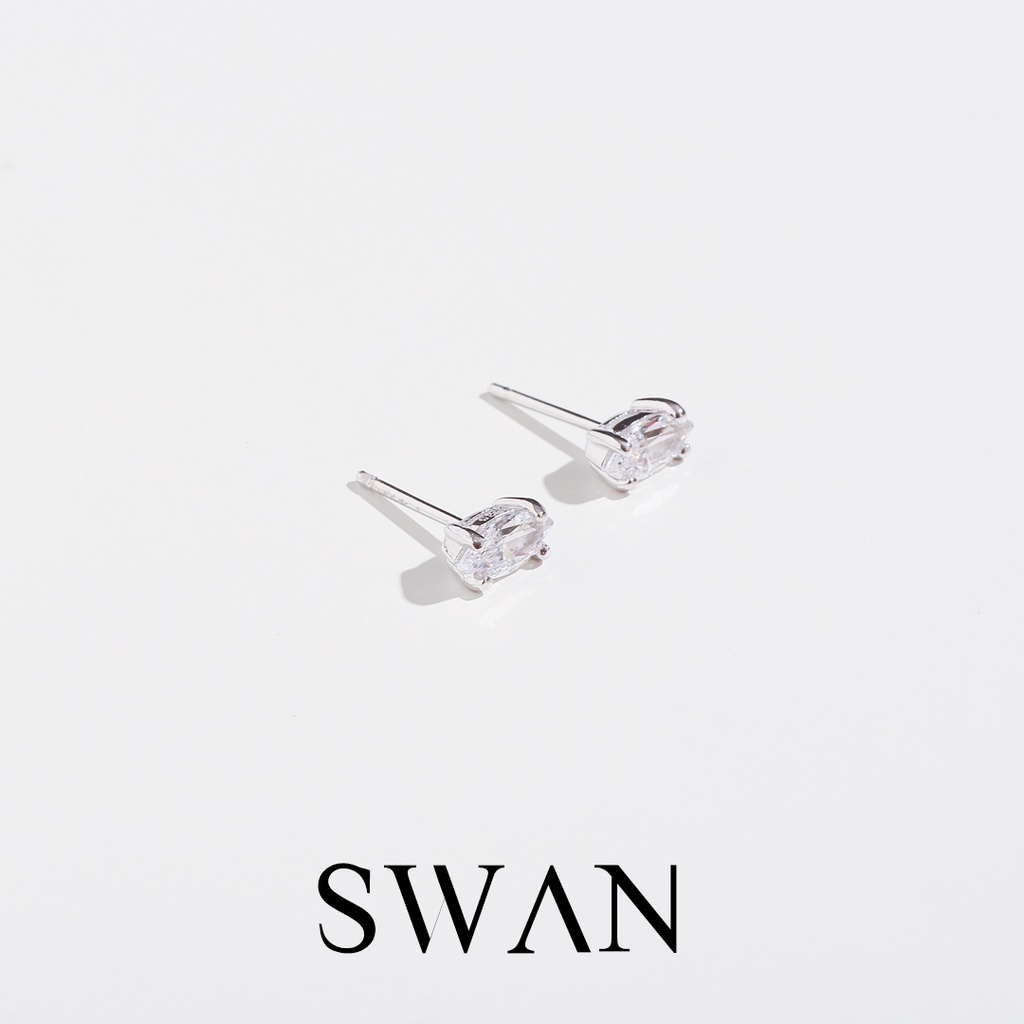 [ส่งด่วนฟรี]SWAN – Marquise Stud Earring ต่างหูติดหูเงินแท้ ฝังเพชรคิวบิกเซอร์โคเนีย ทรงมาคีย์