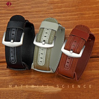 【ส่งฟรีเมื่อซื้อครบ 99บาท】SS Woven Nylon Watch Band PU Leather Strap Watch Straps 18mm 20mm 22mm 24mm