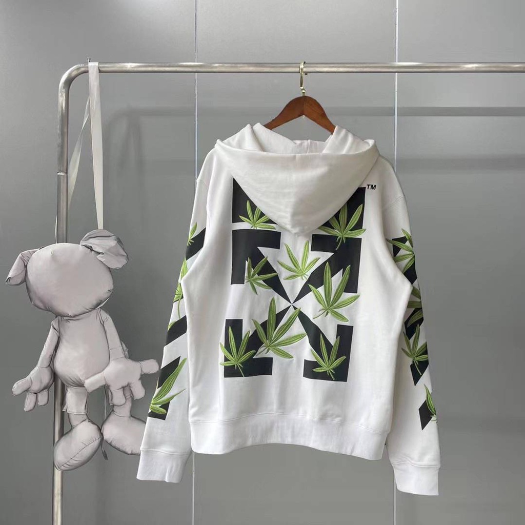 OFF WHITE HOODIE Weed 2022 OW04 เสื้อกันหนาวฮู้ด ออฟไวท์ วีด