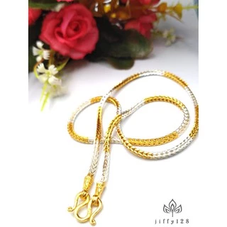 jewelryshop365 K220 สร้อยคอ 2 กษัตริย์ลายสี่เสา งานตะขอปั๊ม 92.5 ไม่ลอกไม่ดำ ใส่ลงน้ำได้