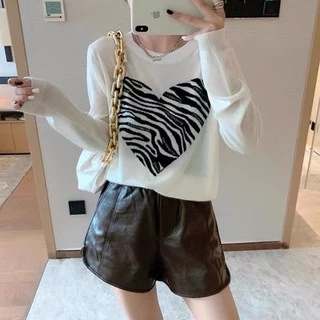 เสื้อไหมพรม คอกลมแขนยาว แบบสวมหัว ลายหัวใจ สุดน่ารัก lune 99006