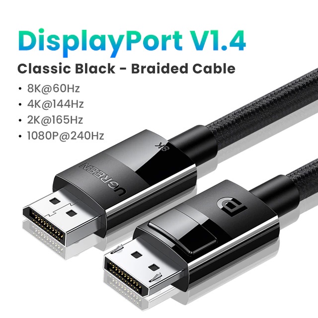 (เป็นสายDisplayPort 1.4นะครับ)  UGREEN DisplayPort 1.4 Cable 8K 4K HDR 165Hz 60Hz Display Port Adapter(ABS Shell)