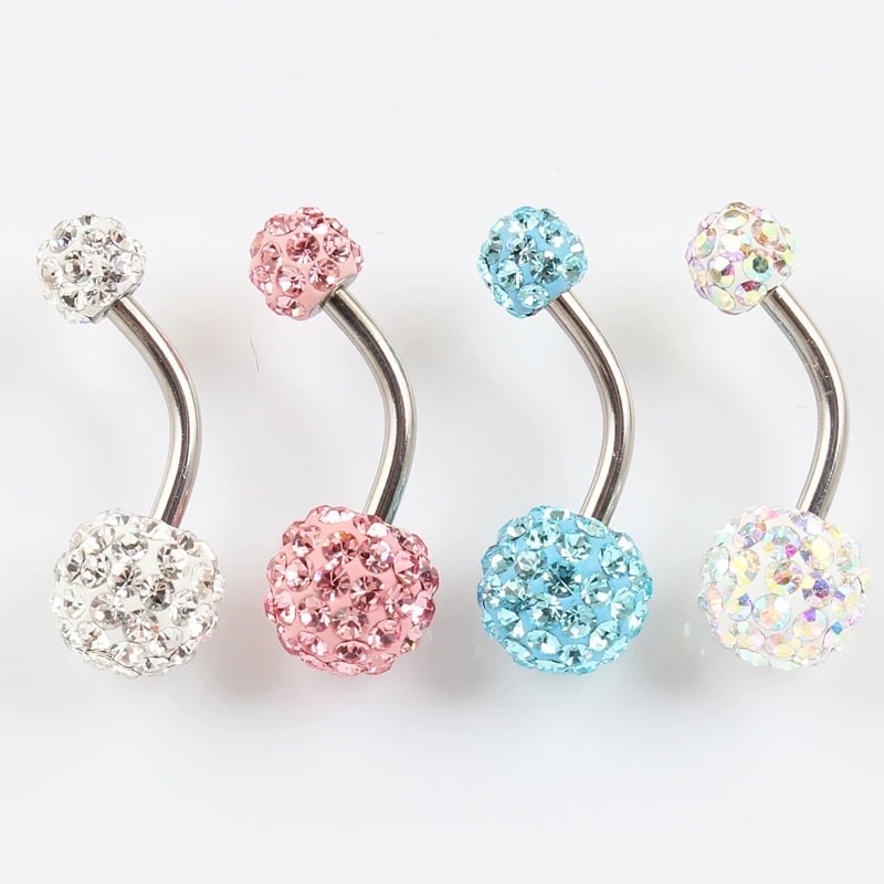 จิวสะดือก้านสั้น ก้านเล็ก  บอลคริสตัล 💎น้ำหนักเบา ใส่สบาย ส่งจากไทยส่งเร็วส่งไว มีบริการเก็บปลายทาง เหมาะสำหรับคนแพ้ง่าย