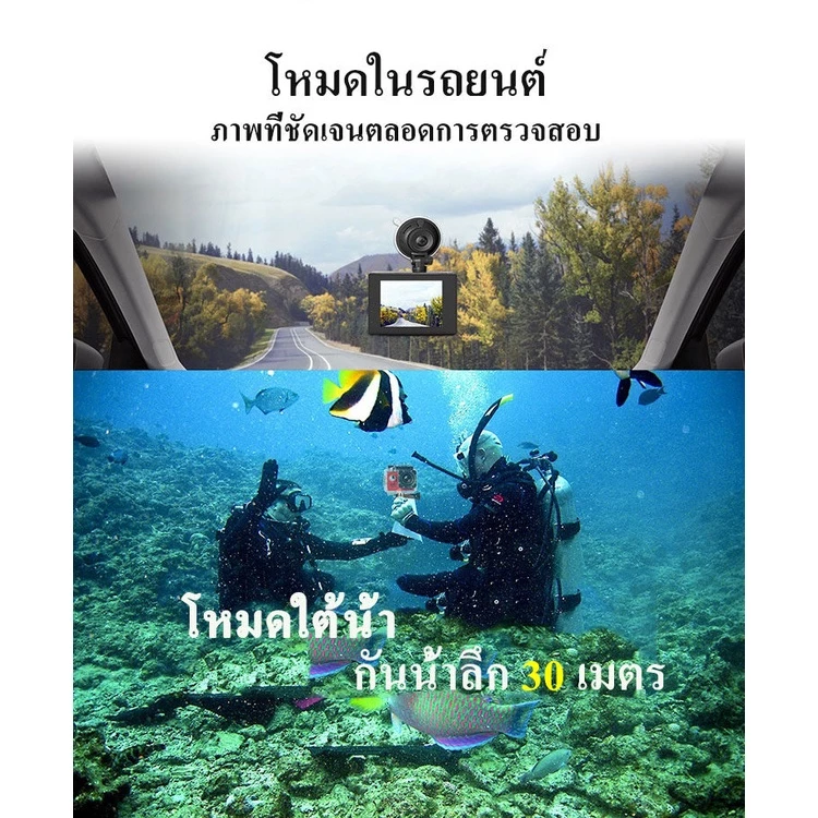 หมวกกันน็อคมอเตอร์ไซค์ กล้องกันน้ำติดรถยนต์ มินิพกพาง่าย ถ่ายใต้น้ำ ขับเดินทาง ดำน้ำ 1080P No Wifi HD thumbnail 4