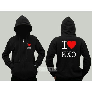 เสื้อกันหนาว มีฮู้ด แต่งซิป พิมพ์ลาย I Love Exo Distro สไตล์เกาหลี เหมาะกับของขวัญวันเกิด สําหรับผู้ชาย