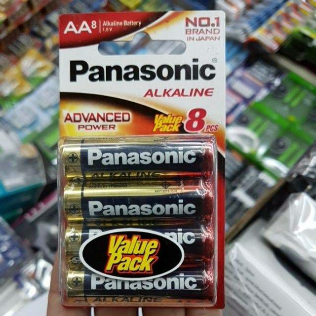 ถ่าน Panasonic Alkaline Size AA 1.5V แพค 8ก้อน รุ่น LR6T/8B ของใหม่ ของแท้บริษัท