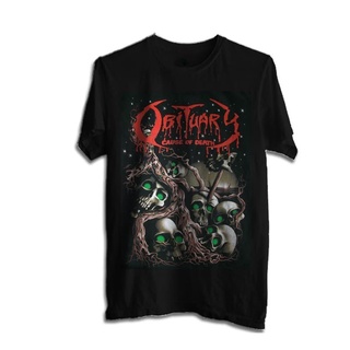 เสื้อยืดวินเทจเสื้อยืด พิมพ์ลายวง Cause of The Death Series Obituary Distro สีดําS-5XL