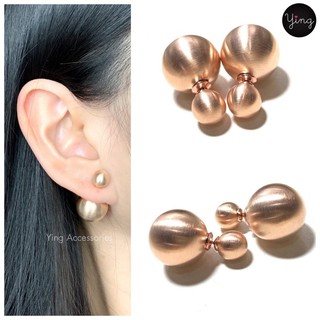 ต่างหู Pink Gold เม็ดกลมหน้า-หลัง ตัวเรือนโรเดียม