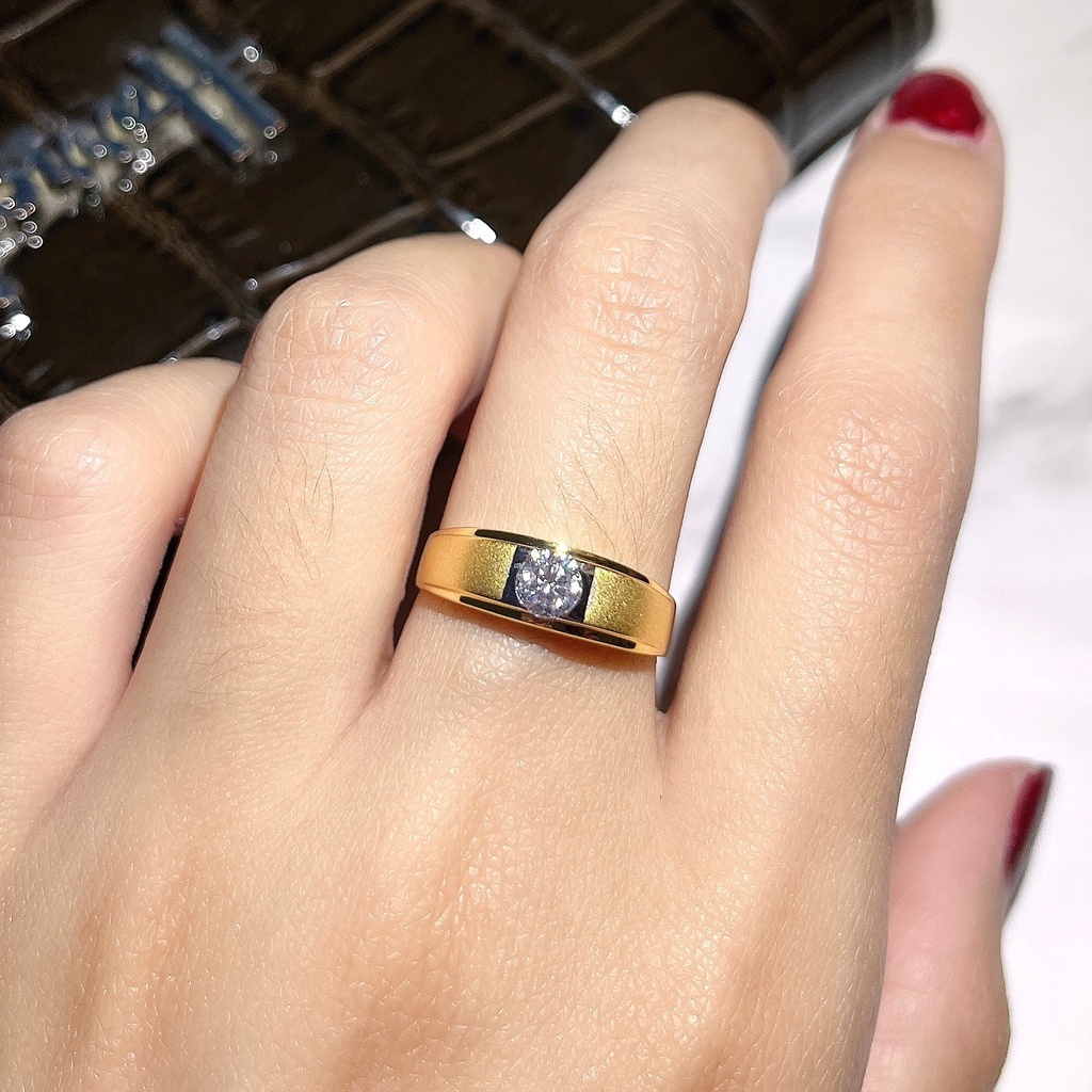 แหวนทองแท้ แหวนเพชร เพชร Cz แท้ ดีไซน์สองแถว ขายได้ จำนำได้ มีใบรับประกัน  พร้อมส่ง - Ikm_Zs39K6 - Thaipick