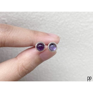 ต่างหูพลอยอเมทิส เงินแท้92.5% 6.5mm. Natural Amethyst silver925 earring stud