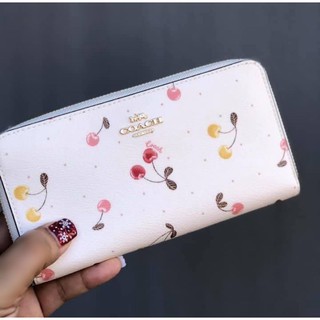 🎀 (สด-ผ่อน) กระเป๋าสตางค์ซิปรอบ สีขาวลายเชอรี่ COACH C1813 ACCORDION ZIP WALLET WITH PAINTED CHERRY PRINT