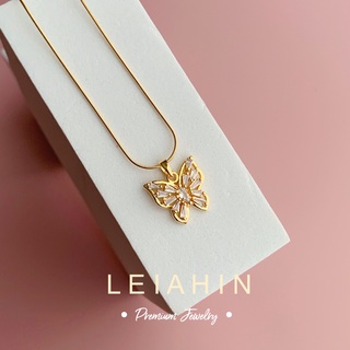 LEIAHIN สร้อยคอสเตนเลส ทอง 18k จี้รูปผีเสื้อ ประดับเพทาย แวววาว เครื่องประดับแฟชั่นเกาหลี ของขวัญ สําหรับผู้หญิง