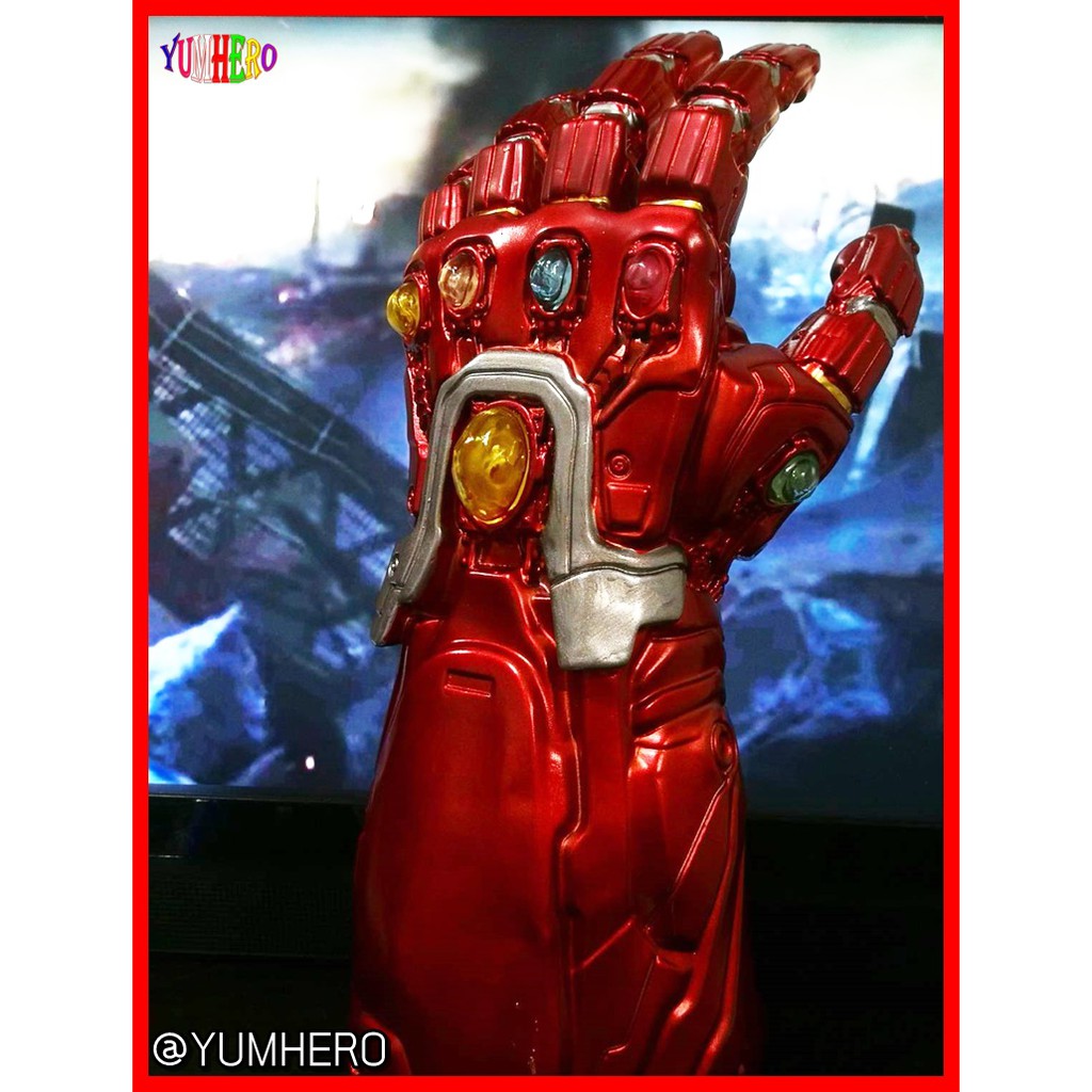 ถุงมือ Tony Stark Infinity Gauntlet Stone 6 เม็ด อัญมณีมีไฟ ถุงมือ โทนี่ สตาร์ค LED Light Avengers EndGame Marvel