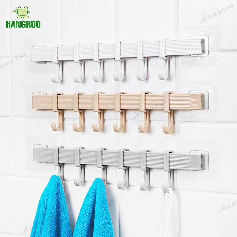 HANGROO H613 ราวแขวนของ ติดผนัง แบบ6ตะขอ ไม่ต้องเจาะรู ((ราคาต่อ 1 ชิ้น))