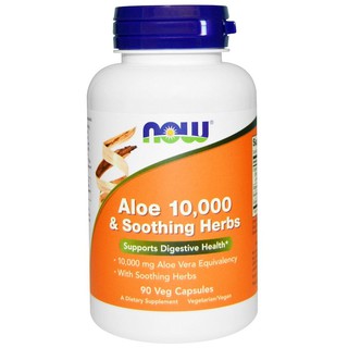 🔥PreOrder 🇺🇸Now Foods, Aloe 10,000 &amp; Soothing Herbs, 90 Veg Capsules