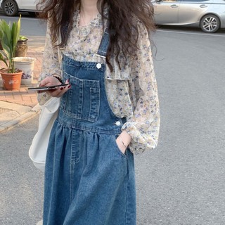 🌻แฟชั่นสตรี🌻กระโปรงต้นฤดูใบไม้ผลิ Chic2021 Summer New Style Tutu Skirt for Age-reducing Small Denim Strap Dress Set F