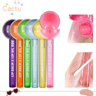 CACTU Gift 2 in 1 Lip Balm Makeup Moisturizing Lip Oil Tempreture Chang Color Lipstick Clear Mirror Waterproof Long Lasting Women Beauty Cute Lollipop Lip Gloss/Multicolor