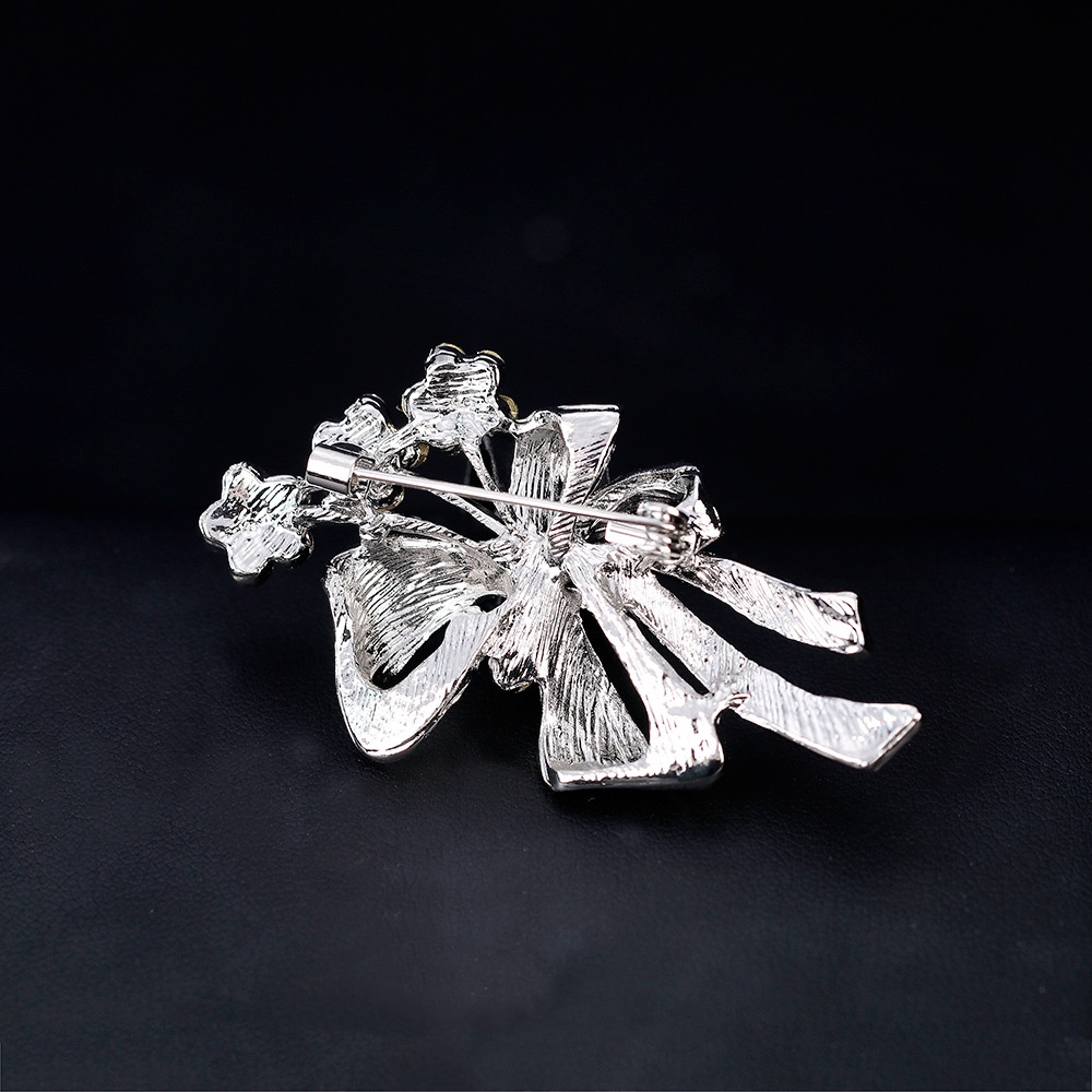 เข็มกลัด รูปโบว์ ประดับพลอยเทียม สไตล์เกาหลี สําหรับผู้หญิง - รูปที่ 3