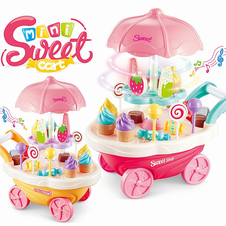 ProudNada Toys ของเล่นเด็กชุดรถเข็นไอศครีมหมุนได้(สีชมพู) MINI SWEET CART NO.668-56