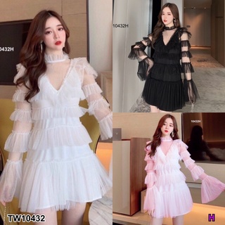 J10432 Dress เดรสตาข่ายระบาย + เดรสสายเดี่ยว Ruffled mesh dress + one-shoulder dress