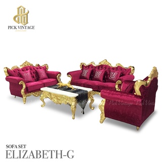 ชุดโซฟาหลุยส์ 3ชิ้น พร้อมโต๊ะกลาง รุ่น Elizabeth-G “อลิซาเบธ-จี” สีทอง (ลดราคา)