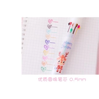 (P-139) ปากกาลูกลื่น 6 สีในด้าม 0.5mm ปากกาหัวตุ๊กตาคริสต์มาส Christmas ซานตาคลอส เรนเดียร์ สโนว์แมน ใช้จดบันทึก คละลาย