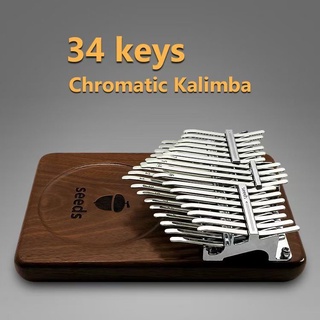 Seeds Kalimba 34 Key คาลิมบ้า Double layer 17 keys 21 Semitone Black Walnut Mbira Keyboards Fish Musical Instruments