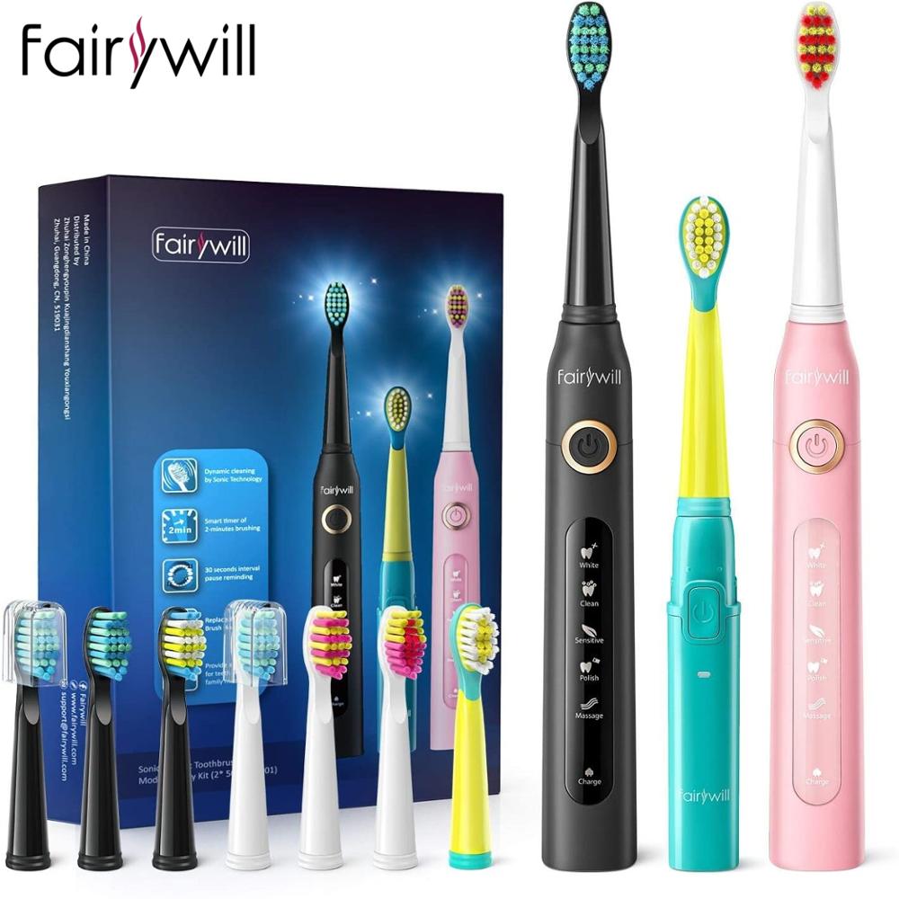 Fairywill Electric Sonic Toothbrush Fw 507 01 Family Kit With 3 Powerful Rechargeable Whitening Toothbrush And 10 Br ราคาท ด ท ส ด