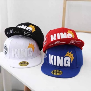 ☆พร้อมส่ง☆ หมวกเด็ก 1ปี- 6ปี รอบหัว:52-54 cm. หมวกแก๊ปฮิปฮอป ปักอักษร KING