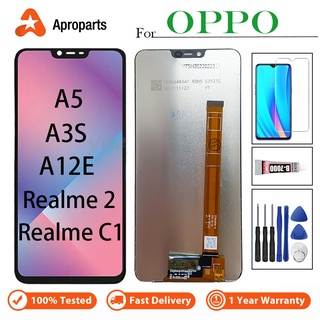 อะไหล่หน้าจอสัมผัส LCD ของแท้ 100% สําหรับ OPPO A3S A5 A12E Realme C1 Realme 2