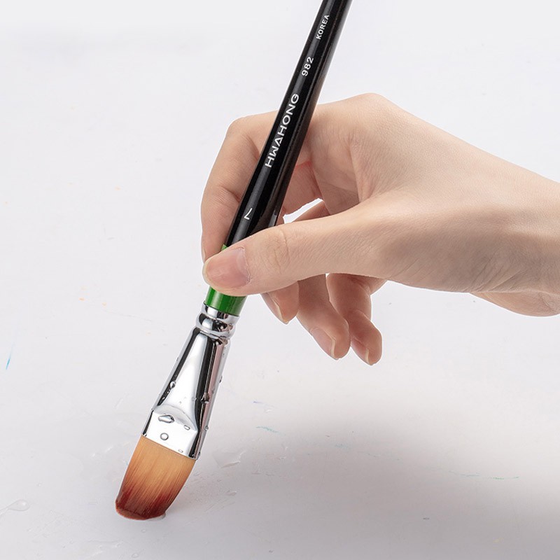 Hwahong 982 พู่กันลิ้นแมวขนไนลอน filbert brush สีอะคริลิค สีน้ำ สีโปสเตอร์ ราคา ถูกที่สุด ดีลบีเคเค แกลเลอรีภาพที่ 3